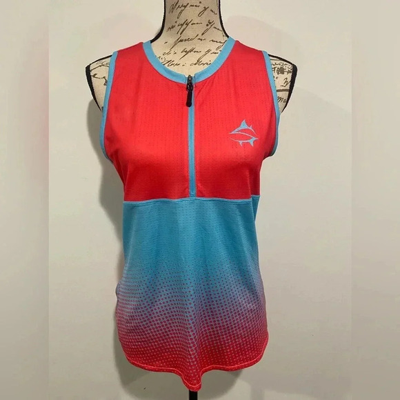 Loco Skailz Performance Sleeveless Fishing Shirt UPF50 Zip Red/Blue Size Large - Picture 9 of 9